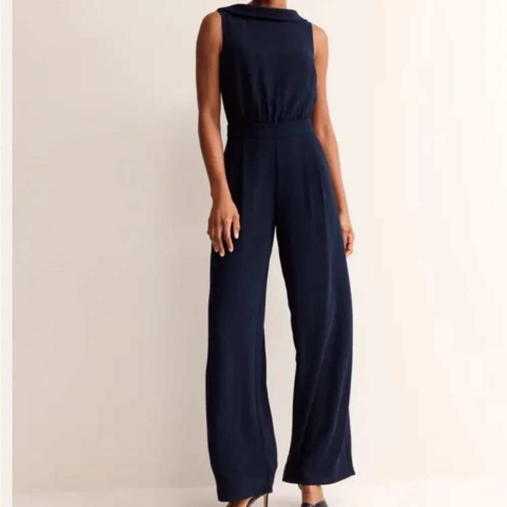 Boden Clarissa Wide Leg Jumpsuit Peter Pan Collar Satin Sleeveless T0105 US 6R